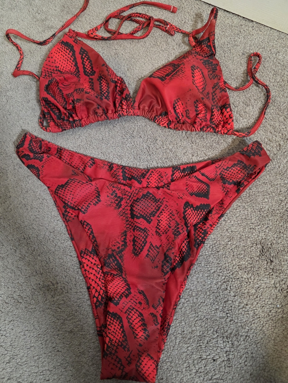Red Snake Print Bikini Set Size Medium